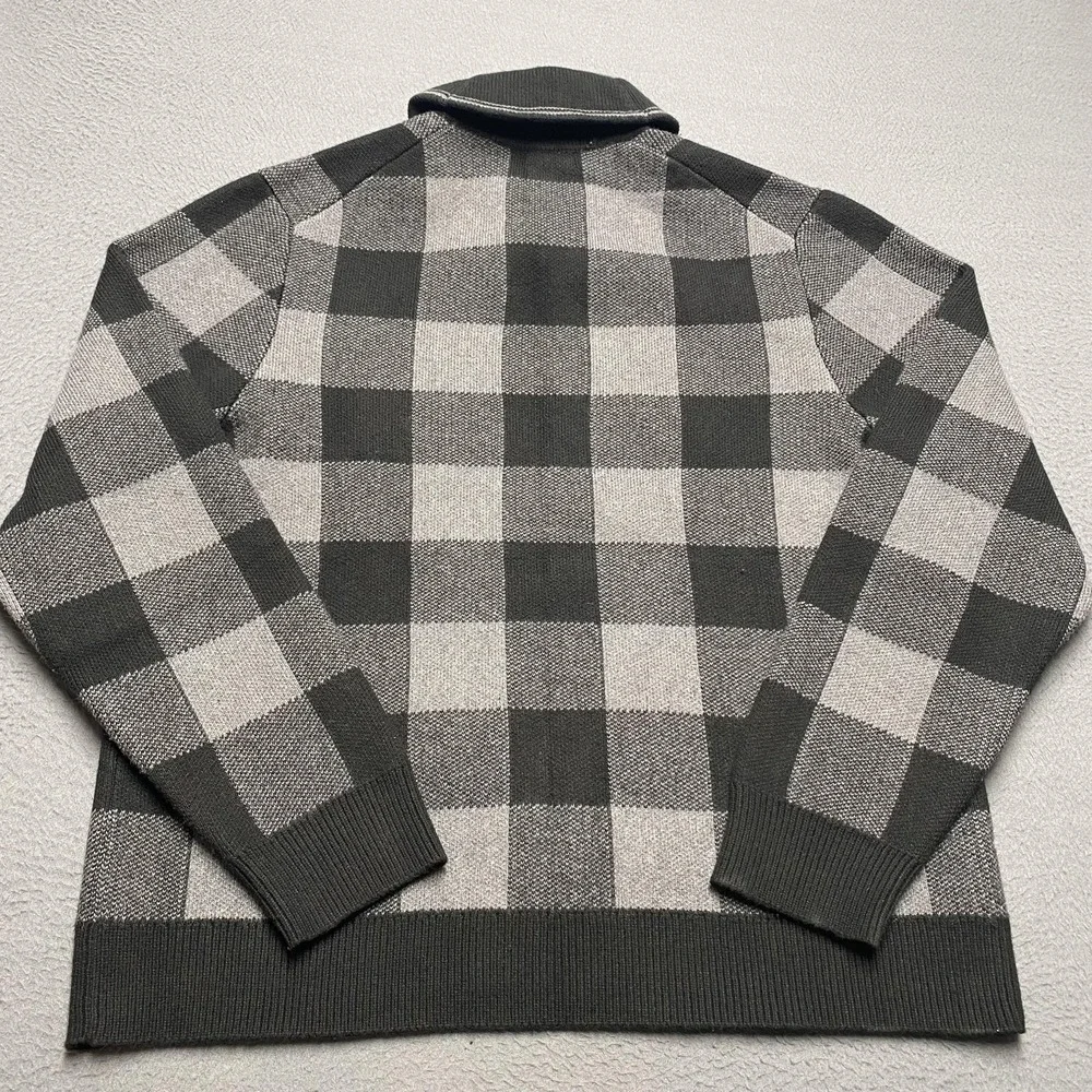 Banana Republic Sweater Mens Large Gray Plaid Shawl‎ Collar Pullover Tight-Knit